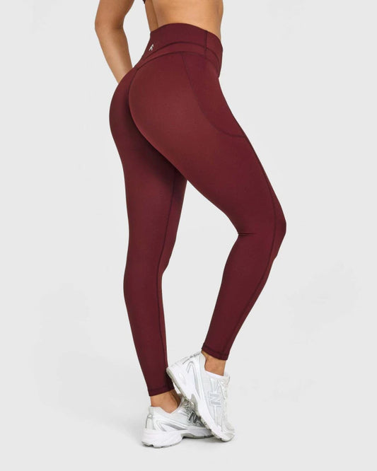 UnifiedMove High Waisted Pocket Leggings White Logo - Rosewood