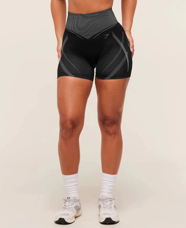 GSW-0041 GYMSHARK X ANALIS SEAMLESS SHORTS - BLACK/SILVER GREY